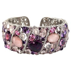 Judith Ripka Sterling Silver Purple & Pink Multi Gemstone Hinged Cuff Box #18371