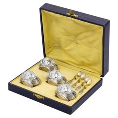 Antique Boxed Set of Emile Puiforcat Silver Salt Cellars with Spoons