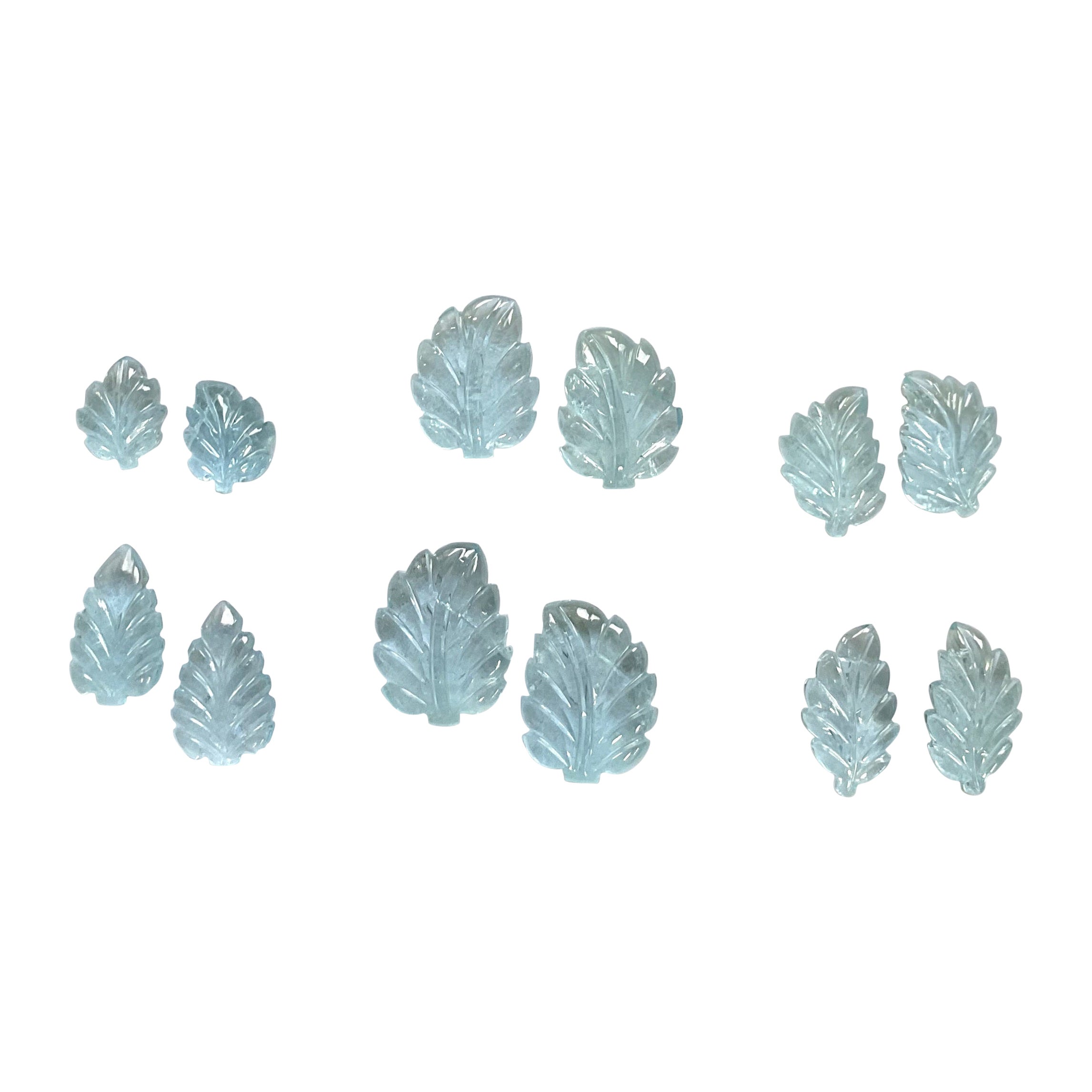 76.40 carats Aquamarine Carved Leaf 12 Pieces Fine Jewelry Making Natural Gem For Sale