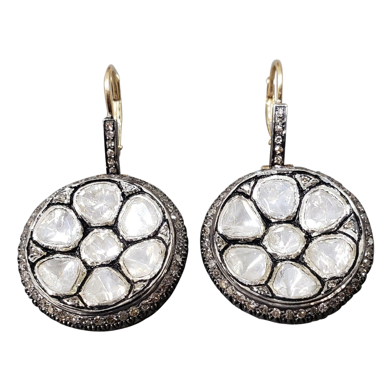 Natürlicher Polki-Diamant-Ohrring 925 Sterlingsilber Antikes 1 Paar Ohrringe Geschenk.