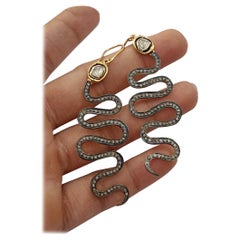 Pendientes de gancho de diamante Polki talla rosa de plata de ley 925 Serpiente 1 par de pendientes.