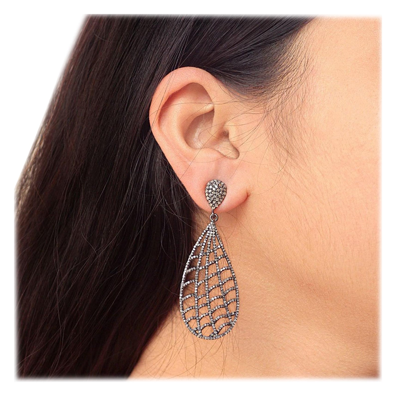 Natural Diamond Stunning Earrings 925 Sterling Silver Wedding Earrings 1 Pair.