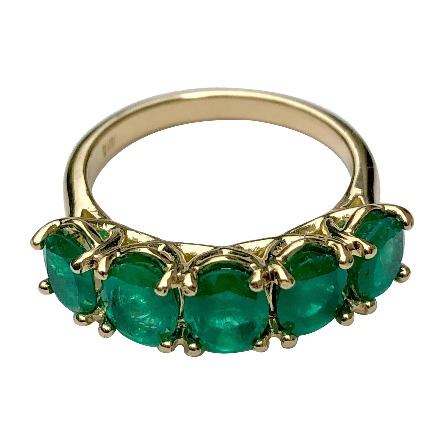 Five-Stone Colombian Natural Emerald 18 Karat Gold Ring For Sale