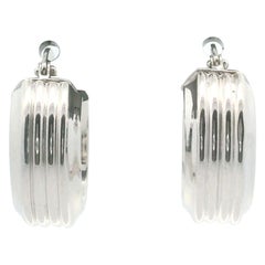 18 Karat White Gold Ladies Milor Ribbed Huggie Earrings Italy
