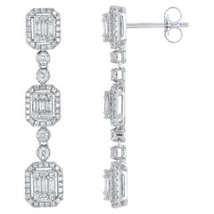 TJD 1.0 Carat Natural Diamond Dangle Earrings in 18 Karat White Gold