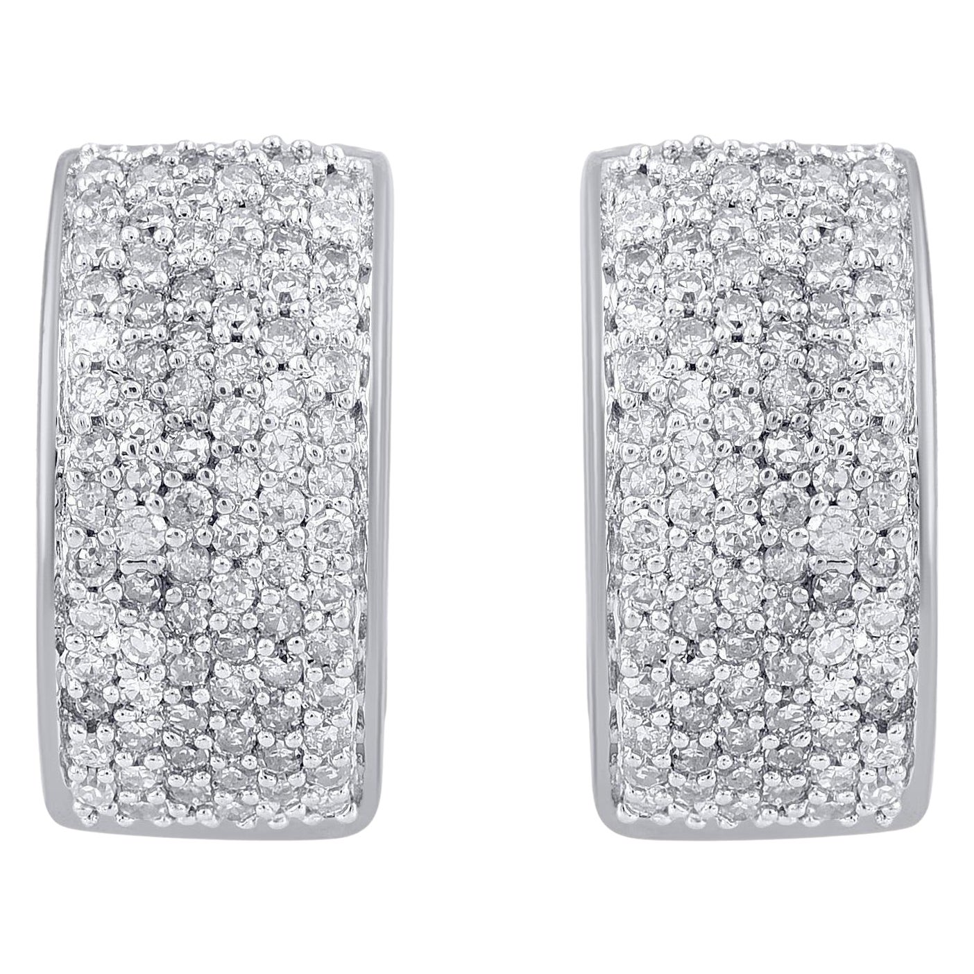 TJD 0.50 Carat Natural Diamond Huggie Hoop Earrings in 14 Karat White Gold