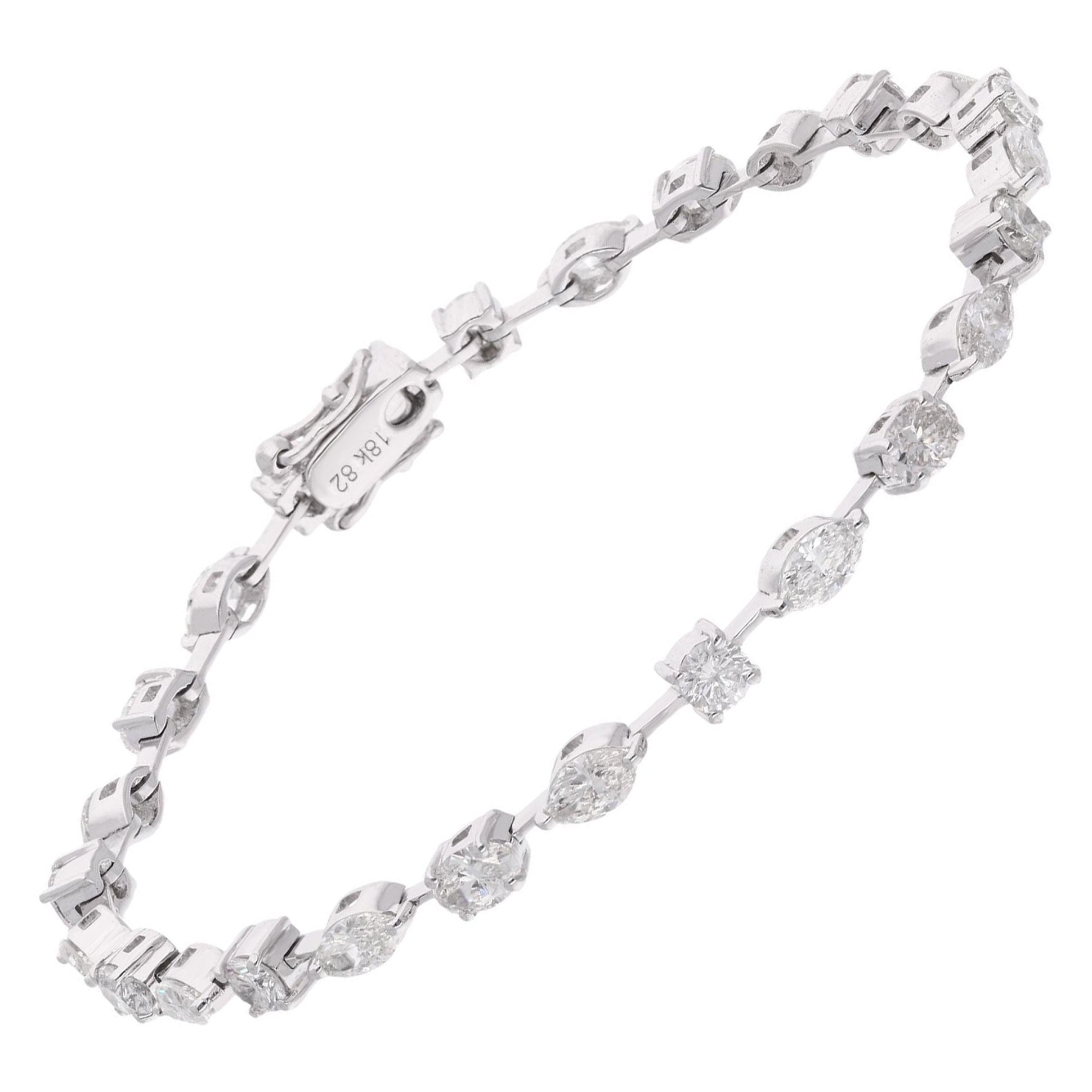 4.60 Carat Marquise Round Diamond Bracelet 18 Karat White Gold Handmade Jewelry