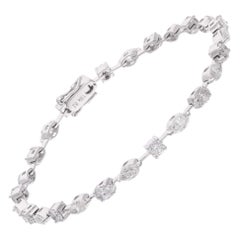 Bracelet artisanal en or blanc 18 carats avec diamants ronds et marquises de 4,60 carats