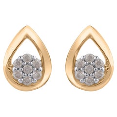 TJD Orecchini a goccia floreali in oro giallo 14KT con diamante brillante da 0,08 carati