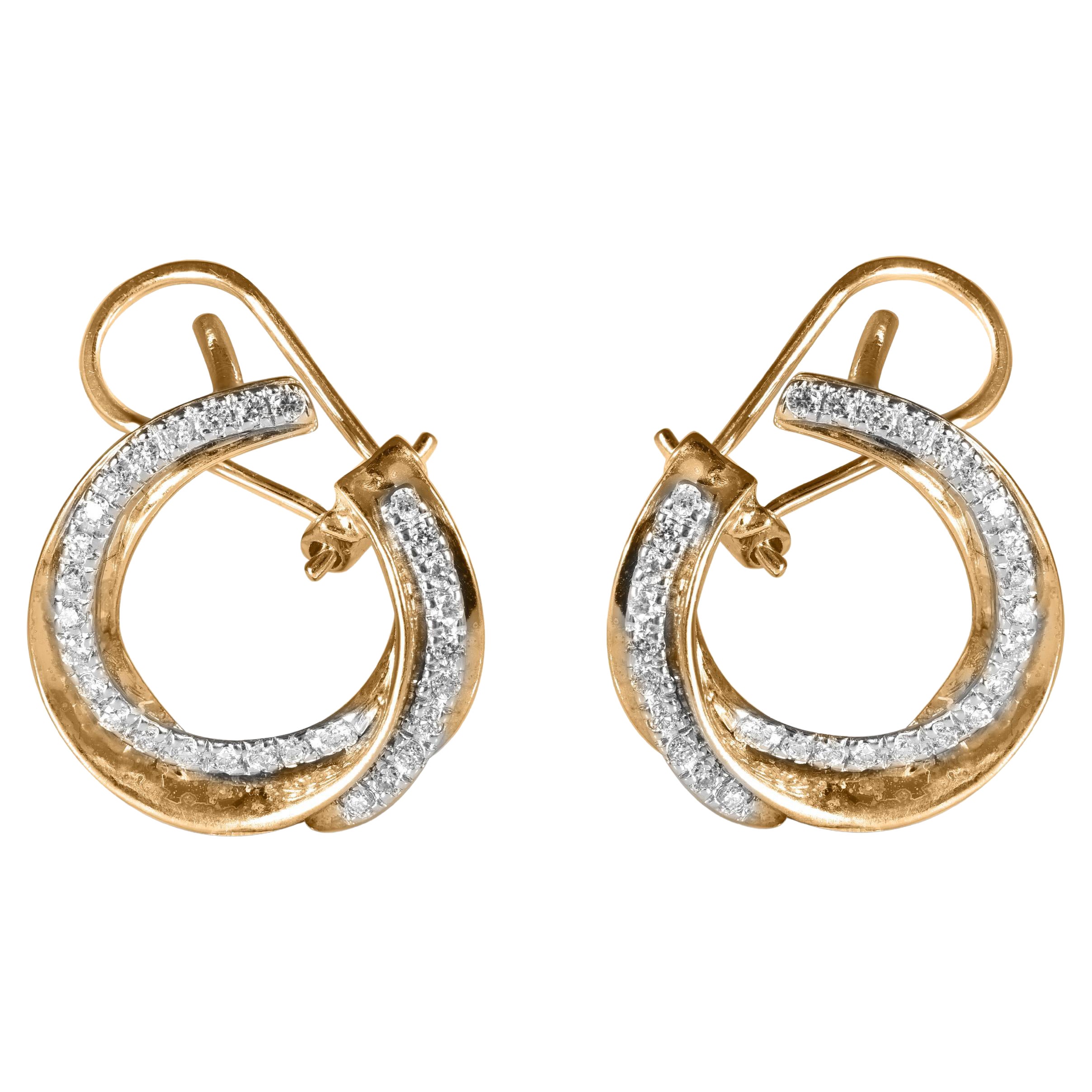 TJD 0.45 Carat Brilliant Cut Diamond 14K Yellow Gold Designer Circle Earrings For Sale