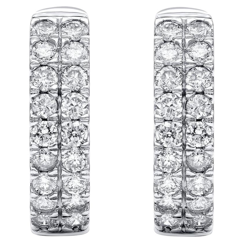 TJD 0.50 Carat Brilliant Cut Diamond 14 Karat Gold Two Row Huggie Hoop Earrings