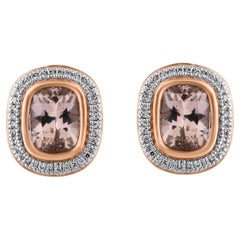 TJD Orecchini a lobo in oro 14KT con Morganite e diamanti da 2,65 carati e taglio a cuscino