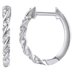 Créoles huggies en or blanc 14 carats avec diamants ronds naturels 0,12 carat TJD