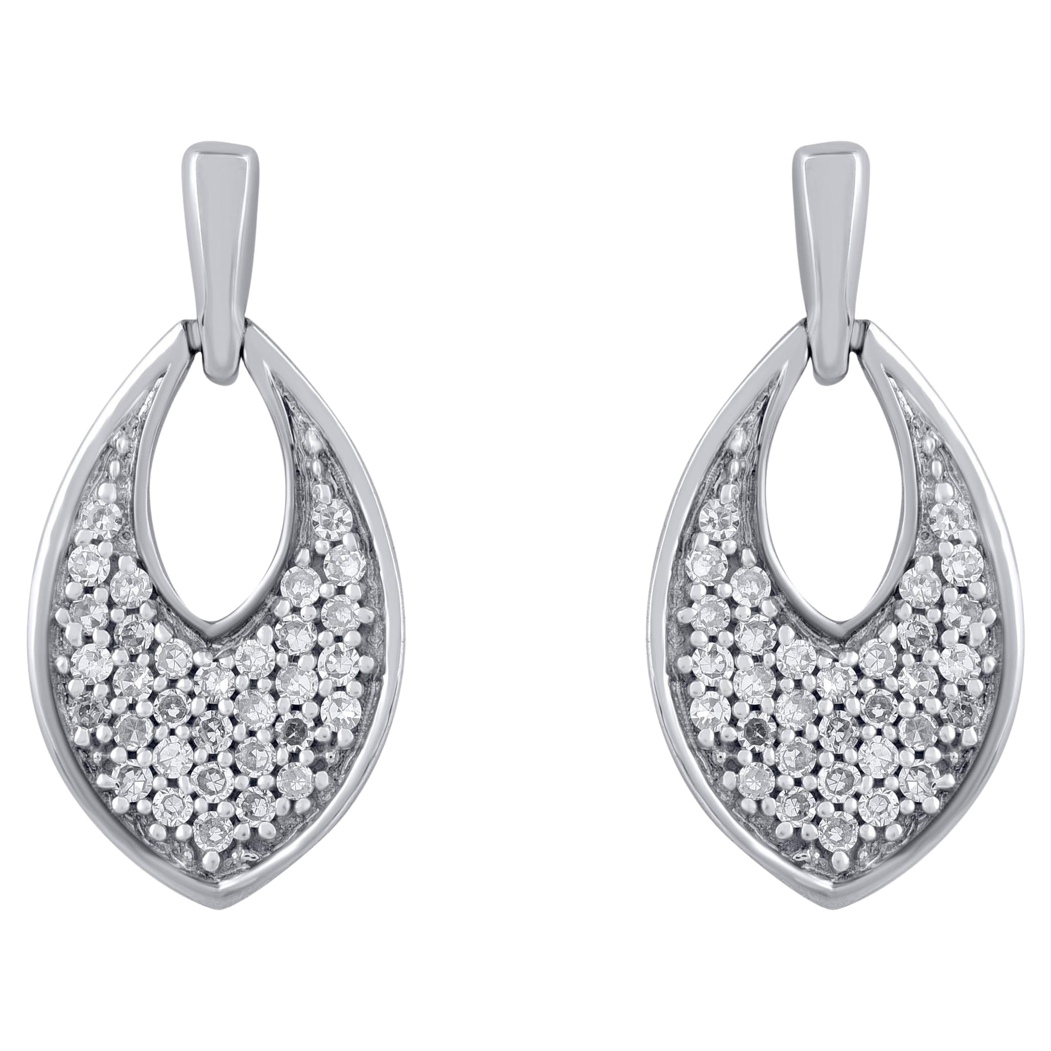 TJD 0.25 carat Natural Round Diamond 14 Karat White Gold Teardrop Earrings