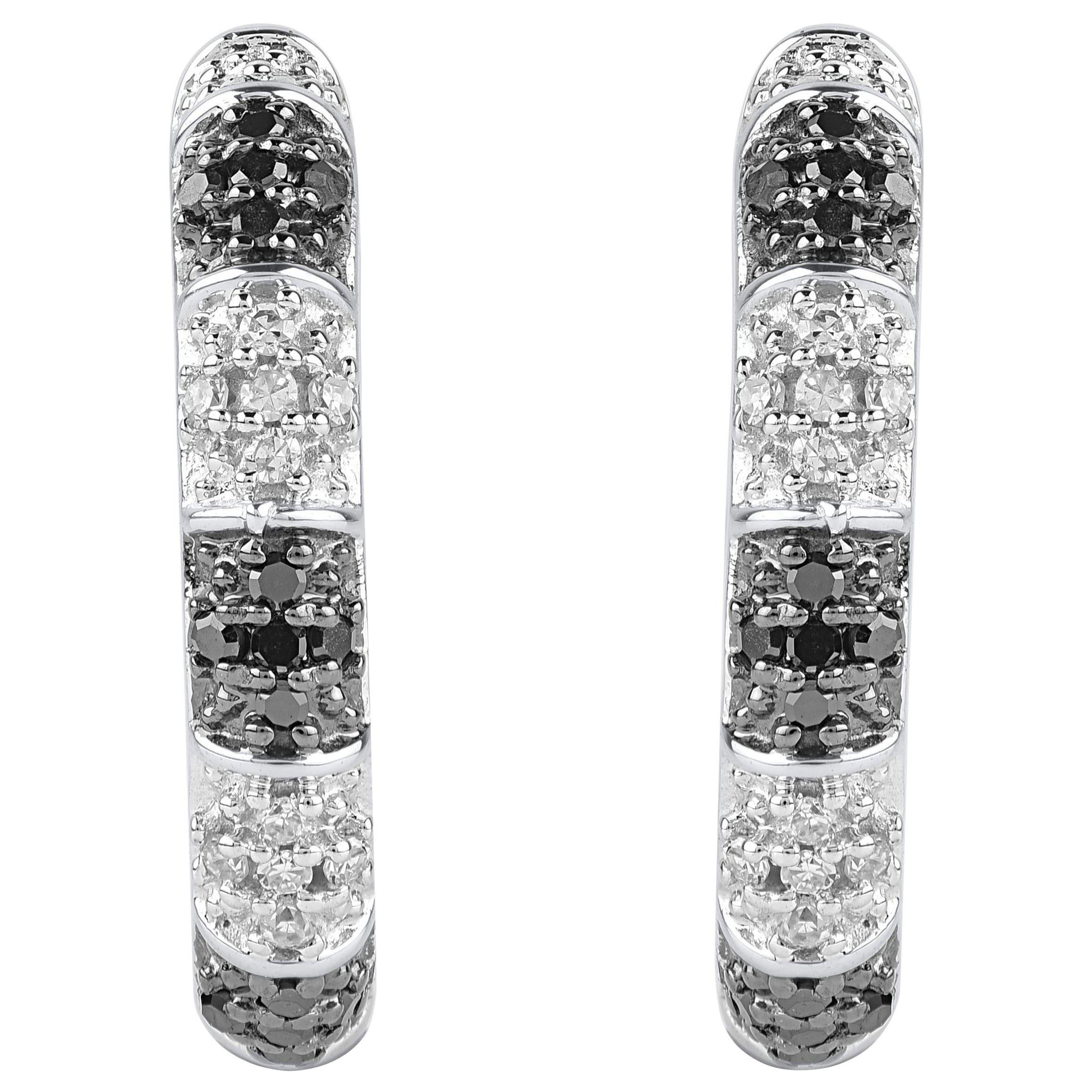 Créoles huggies en or 14 carats avec diamants noirs traités et blancs 0,15 carat TJD
