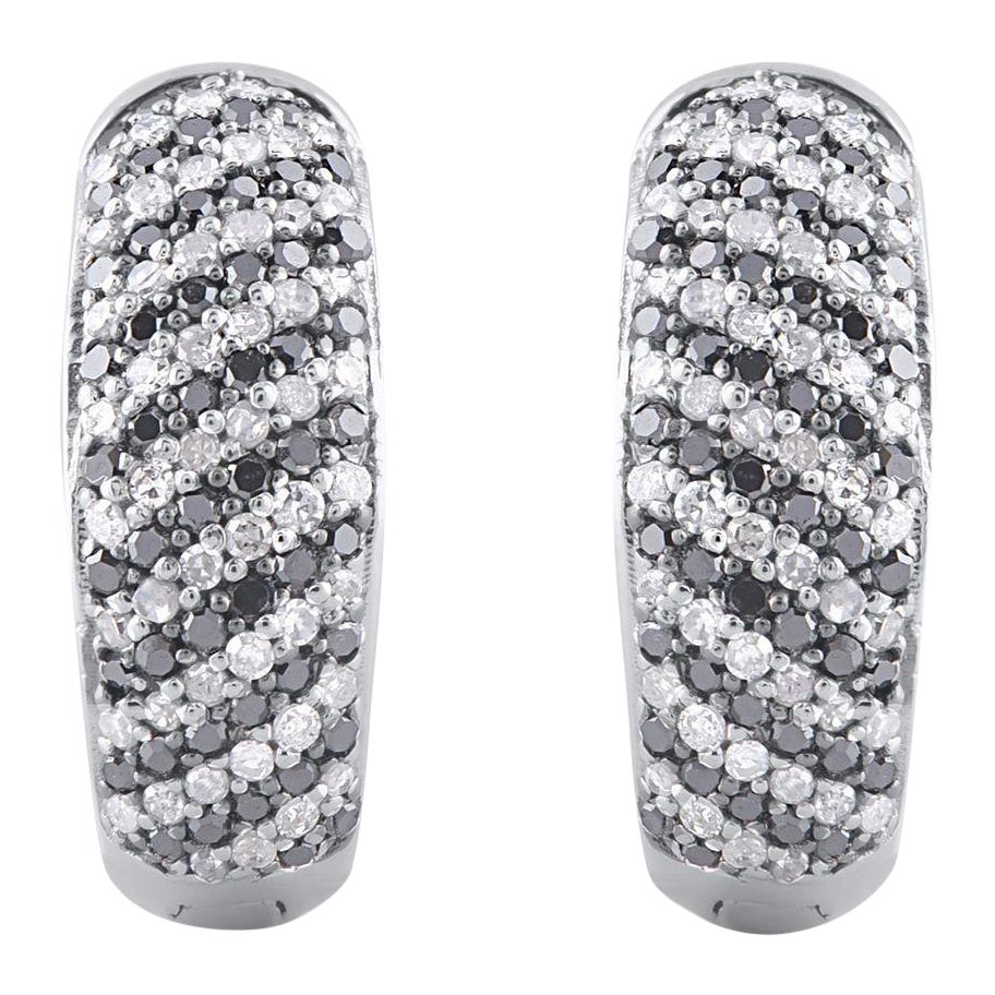 TJD 0.50 Carat Black treated & White Diamond 14KT Gold Huggie Hoop Earrings
