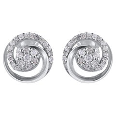 TJD Orecchini con diamante rotondo naturale da 0,12 carati in oro bianco 14 carati