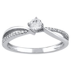 TJD 0.25 Carat Natural Round Diamond 14 Karat White Gold Bypass Engagement Ring
