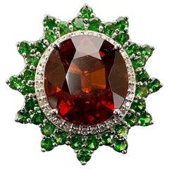 Certified 18K White Gold Spessartite Mandarin Garnet Diamond Cocktail Ring