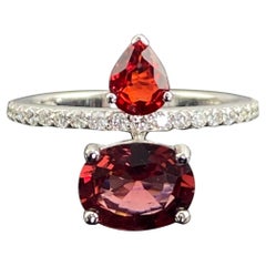 Certified AGL Thai 18K White Gold Ruby and Garnet Double-Stone Cocktail Ring