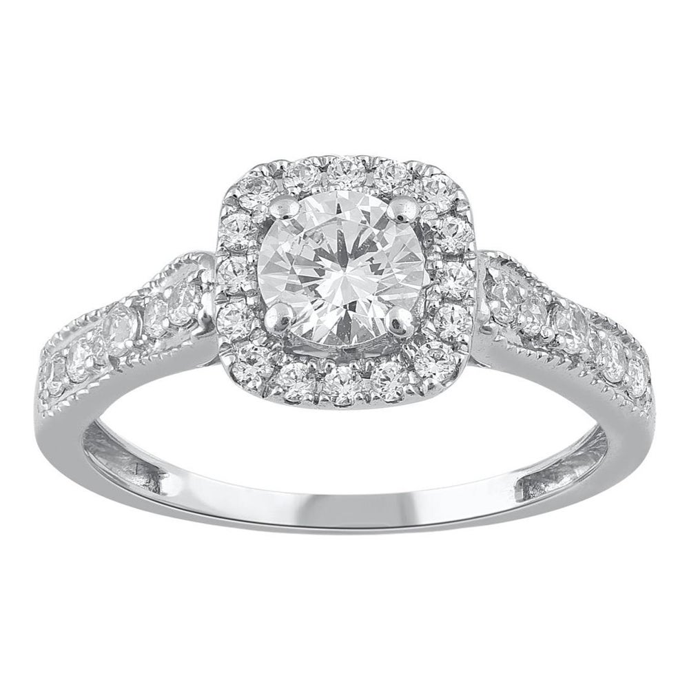 TJD 1.0 Carat Brilliant Cut Diamond 14 Karat White Gold Halo Engagement Ring