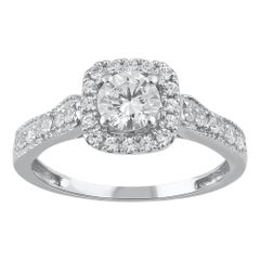 TJD 1.0 Carat Brilliant Cut Diamond 14 Karat White Gold Halo Engagement Ring