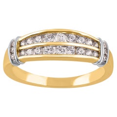 TJD Anillo de oro amarillo de 14 quilates con dos filas de diamantes talla brillante de 0,50 quilates