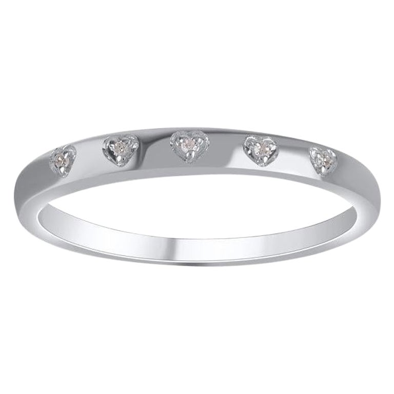 TJD 0.02 Carat Natural Round Diamond 14 Karat White Gold Wedding Band Ring
