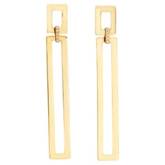 Vintage Long Square Earrings 2.75" Drops 14k Yellow Gold Estate Fine Jewelry