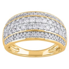 TJD 0.33 Carat Round Cut Diamond 14 Karat Yellow Gold Multi row Engagement Band