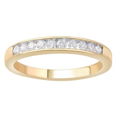TJD Alianza apilable de oro amarillo de 14 quilates con diamante natural de 0,25 quilates