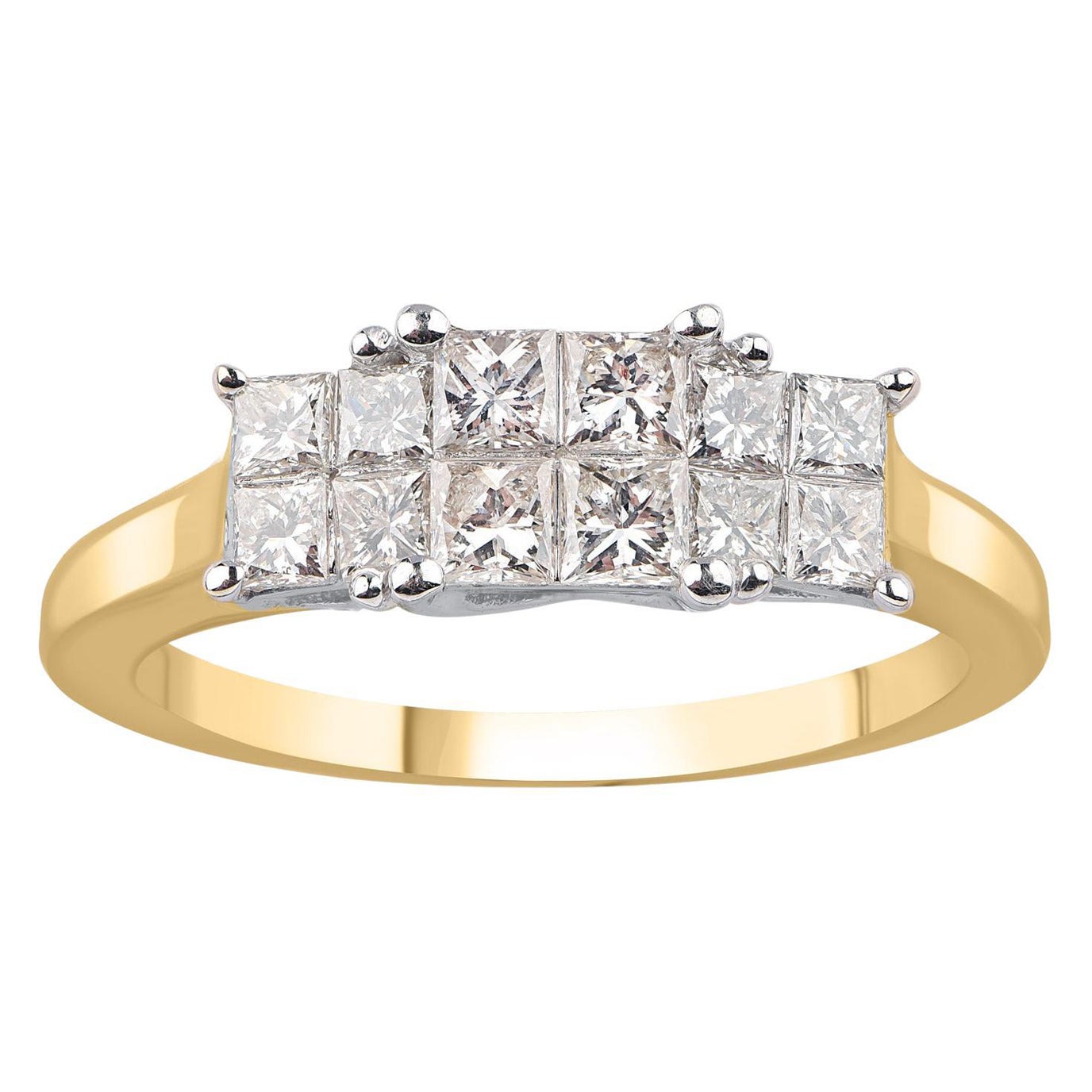 TJD Alianza de boda con diamante talla princesa de 1,0 quilates en oro amarillo de 14 quilates