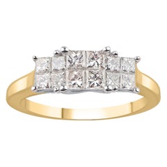 TJD Alianza de boda con diamante talla princesa de 1,0 quilates en oro amarillo de 14 quilates