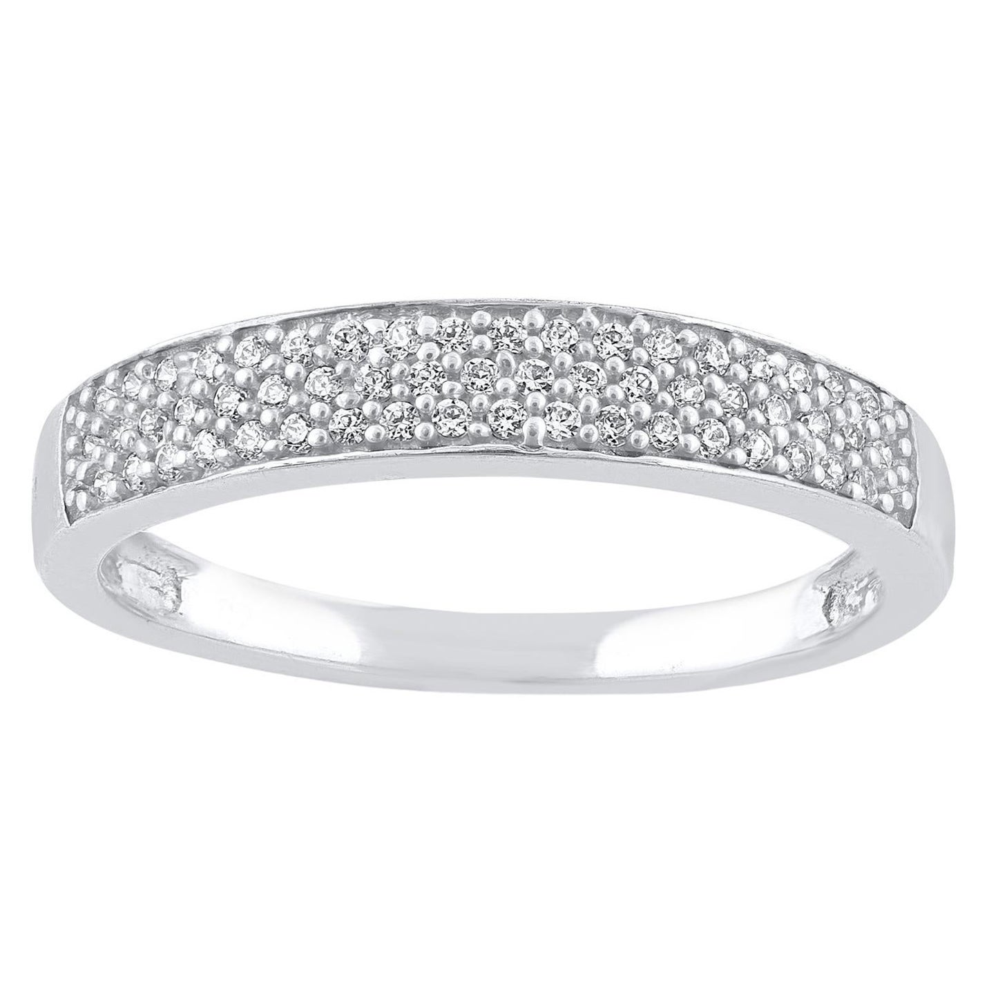 TJD Alianza apilable de oro blanco de 14 quilates con diamante natural de 0,25 quilates