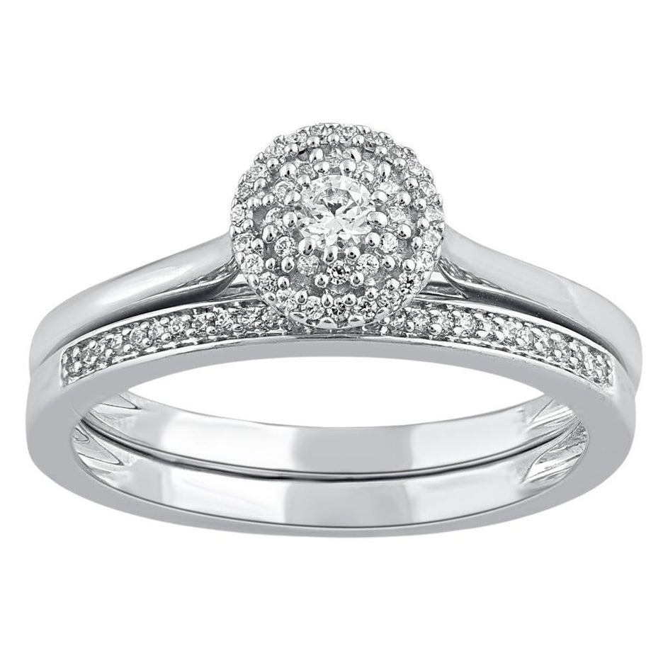 TJD 0.20 Carat Natural Round Cut Diamond 14 Karat White Gold Bridal Ring Set For Sale