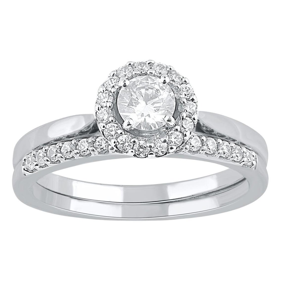 TJD Juego de Anillos de Novia de Oro Blanco de 14 Kilates con Diamantes de Corte Brillante de 0,65 Quilates