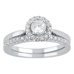 TJD Juego de Anillos de Novia de Oro Blanco de 14 Kilates con Diamantes de Corte Brillante de 0,65 Quilates