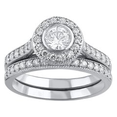 TJD 1.0 Carat Brilliante coupe Diamond 14 Karat White Gold Bridal Ring Set
