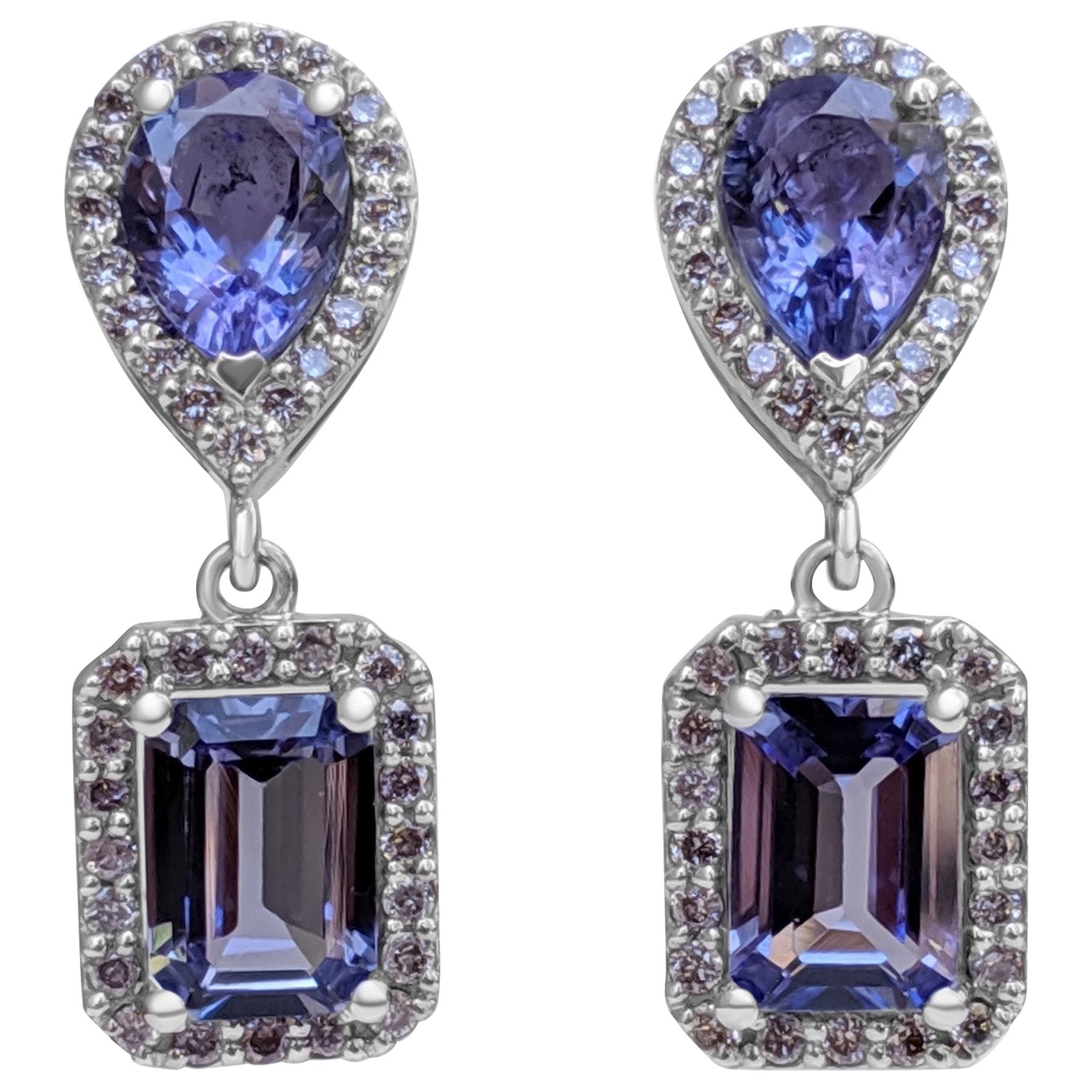 NO RESERVE! 3.37Ct Tanzanite and 0.50Ct Diamonds 14K White Gold Earrings For Sale