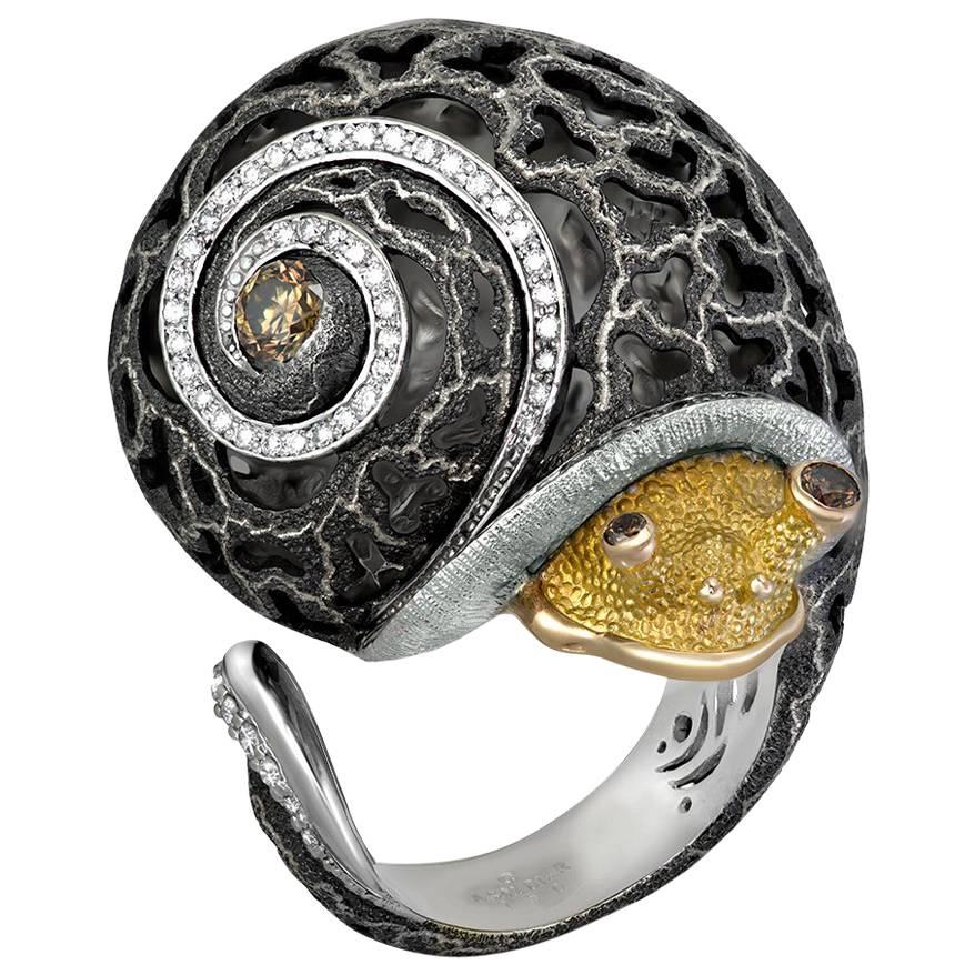Diamond Silver Gold Codi The Snail Ring w Signature Open Work by Alex Soldier