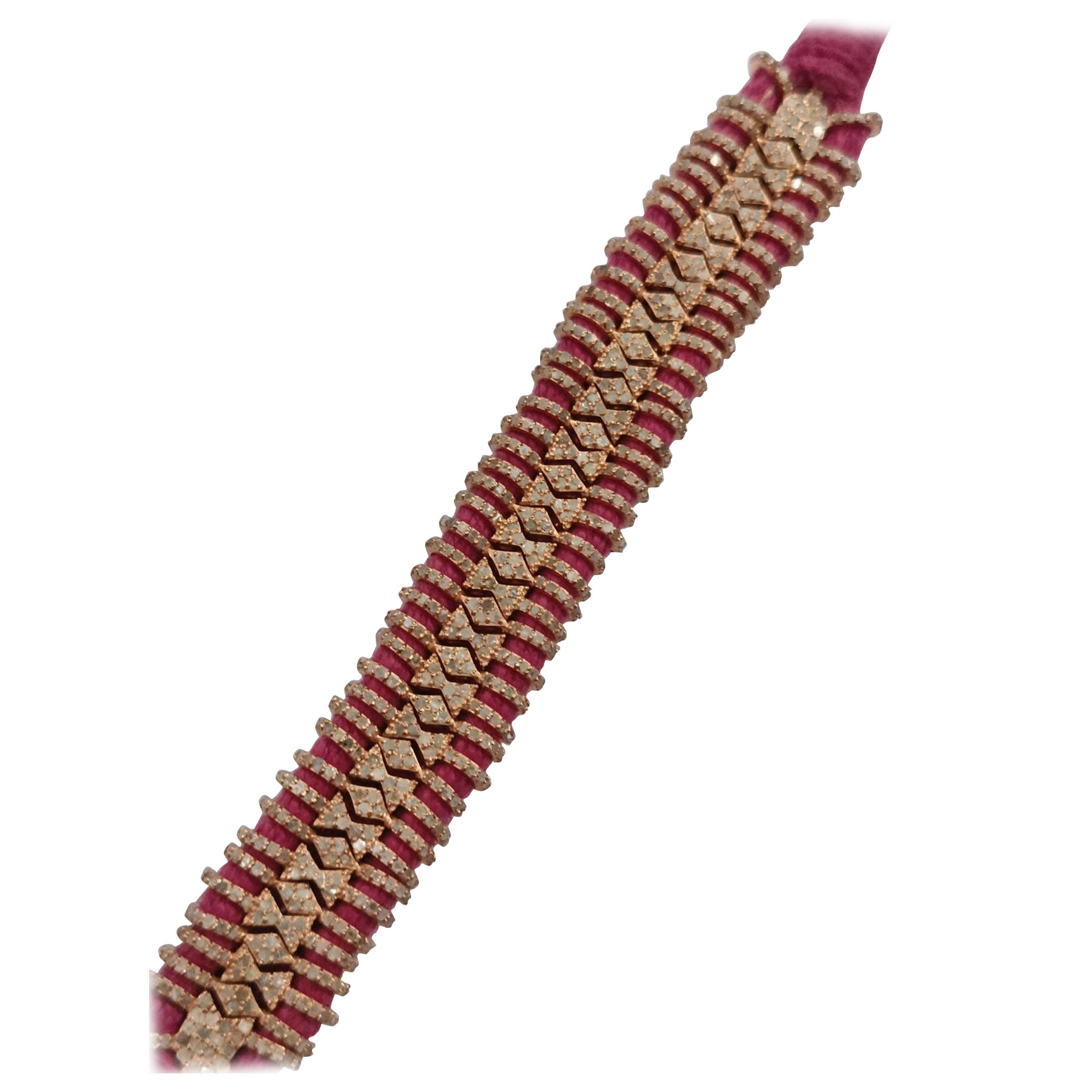 Thread Macrame Bracelet Pave Diamond Bracelet 925 Sterling Silver Handmade Item For Sale