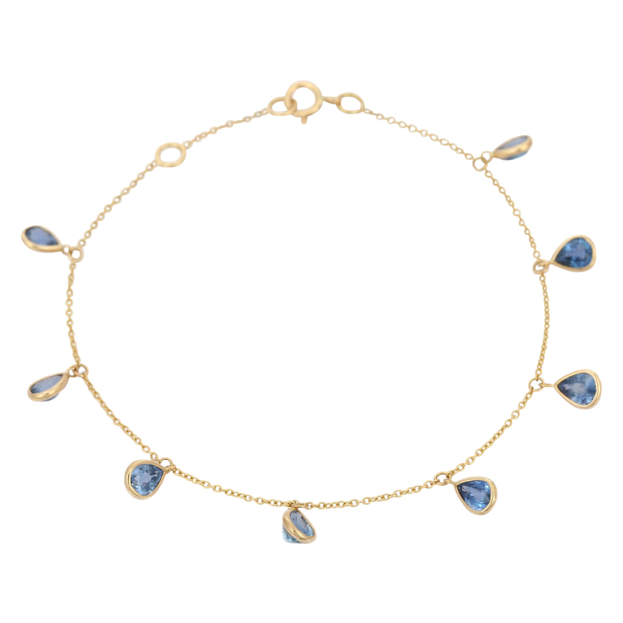 3.44 Carat Blue Sapphire Chain Bracelet in 18K Yellow Gold