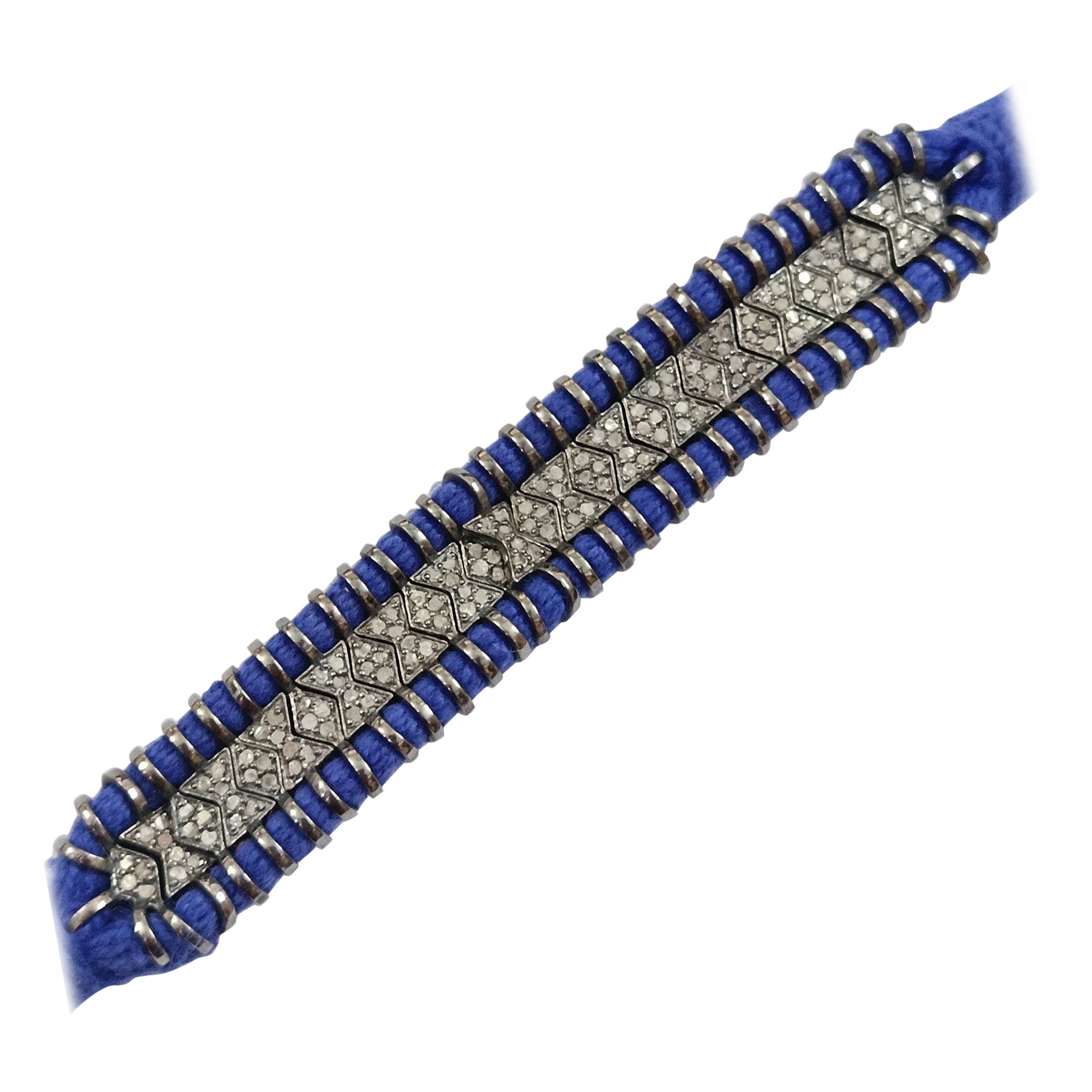 Natural Pave Diamond Thread Macrame Bracelets 925 Sterling Silver Antique Gift.