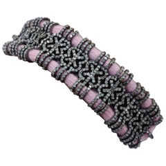 Handmade Macrame Bracelet Pave Diamond Bracelet 925 Sterling Silver Jewelry Gift