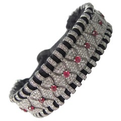 Pave Diamond Ruby Thread Macrame Bracelet 925 Sterling Silver Handmade Jewelry.