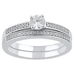 TJD 0.50 Quilates Diamante Natural de Corte Redondo Oro Blanco 14KT Juego de Anillos de Boda