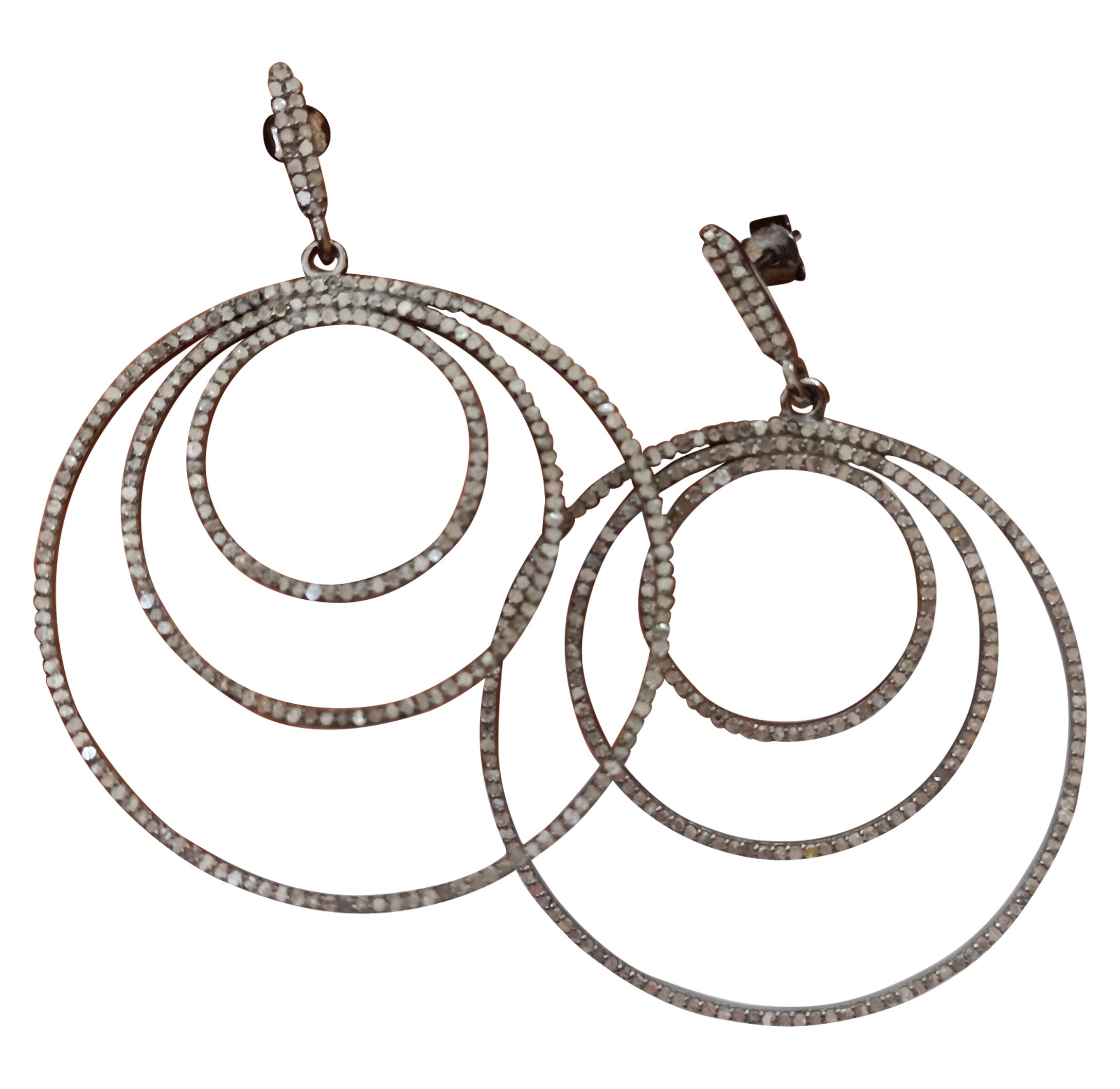 Pave Diamond Dangle Hoop Earring 925 Sterling Silver Wedding Gift For Women.