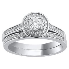 TJD 0,50 quilates de diamantes naturales de corte redondo Juego de anillos de novia de oro blanco de 14 quilates