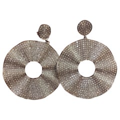 Pave Diamond Disc Dangle Earring 925 Sterling Silver Antique Jewellery Gift.
