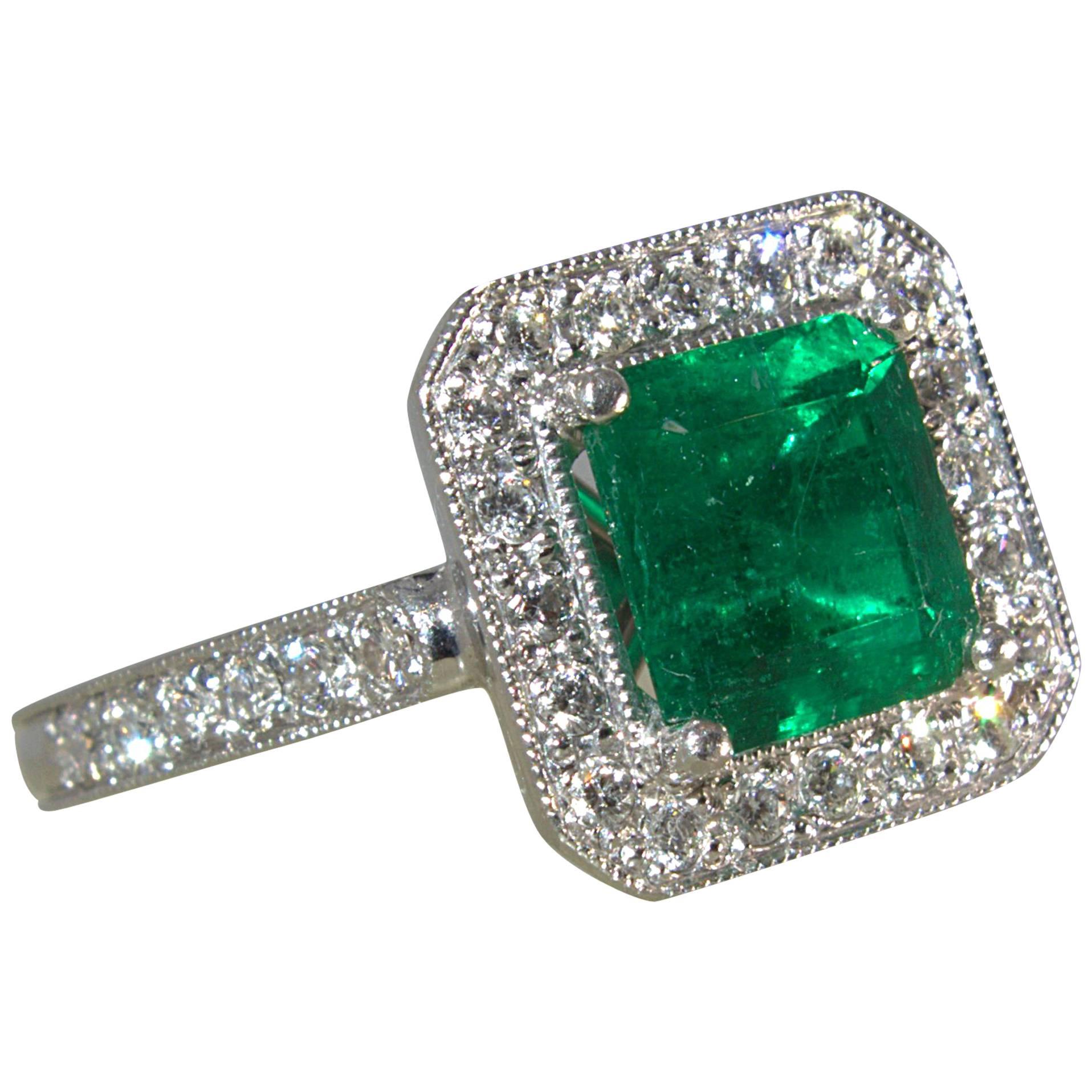 Emerald Diamond Platinum Ring